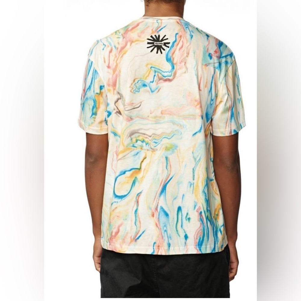 Globe White and Blue Short Sleeve Tee Artistic Design